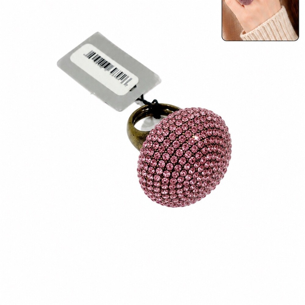 $98 Sequin Nordstrom Ring Pink Pavé Crystal Dome Statement Cocktail see pictures